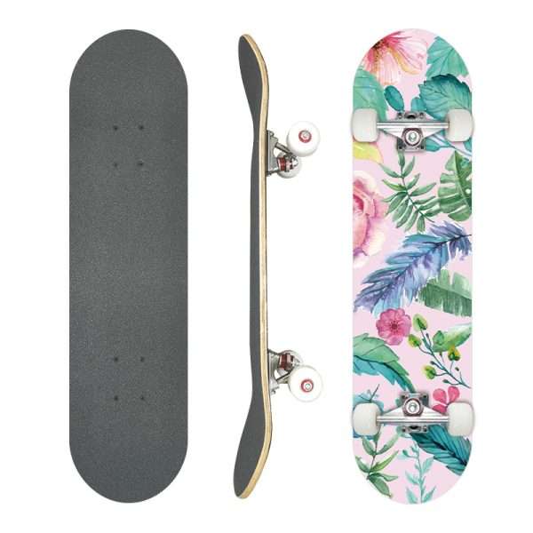 Green Leaves land surf skateboard 72cm botanical print cruiser for beginners – Groveride