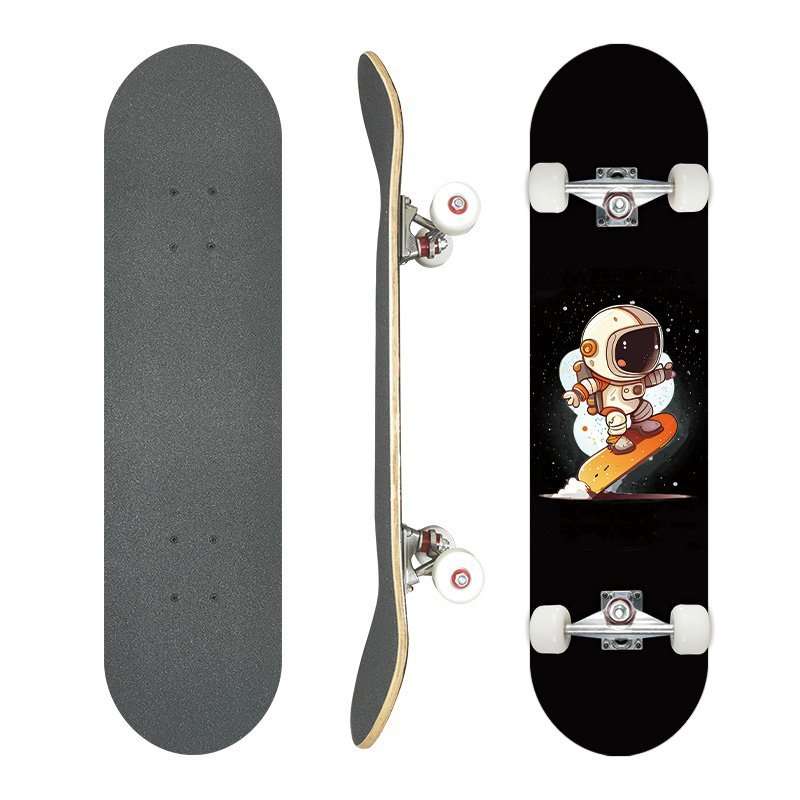 Astronaut print skateboard 79cm double kick maple deck street board for beginners – Groveride