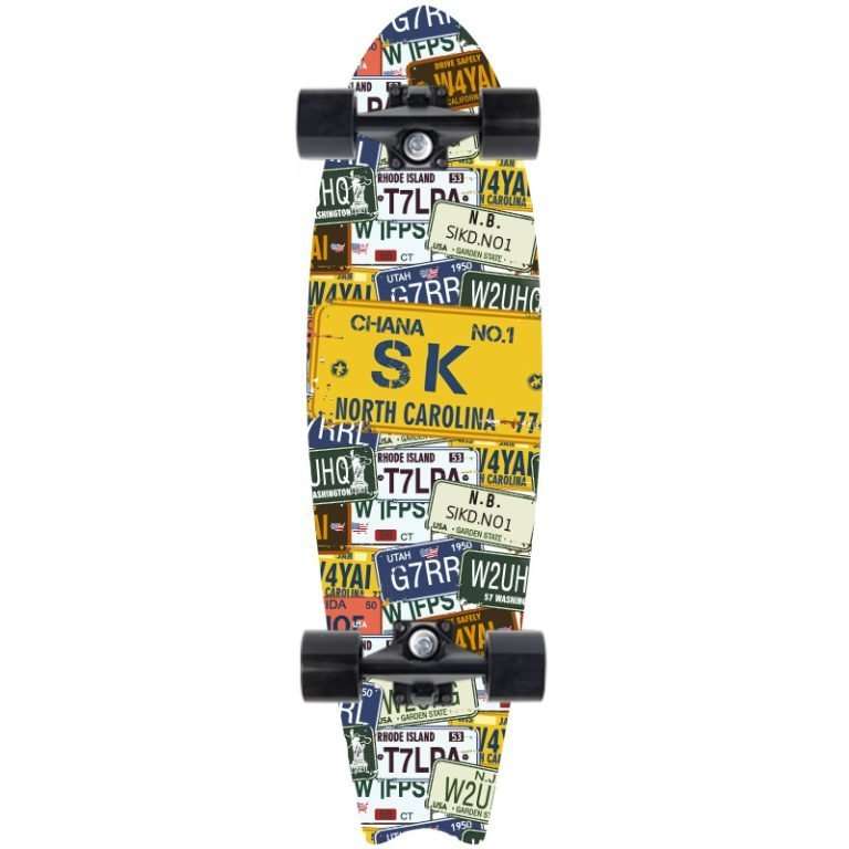 License Plate 72cm complete cruiser skateboard — retro license plate graphic