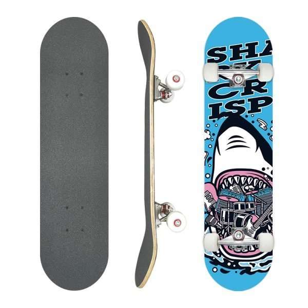 Shark bold graphic skateboard 79cm double kick maple deck street board – Groveride