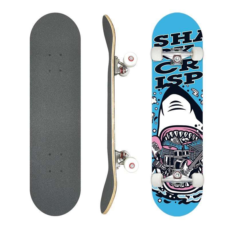 Shark bold graphic skateboard 79cm double kick maple deck street board – Groveride